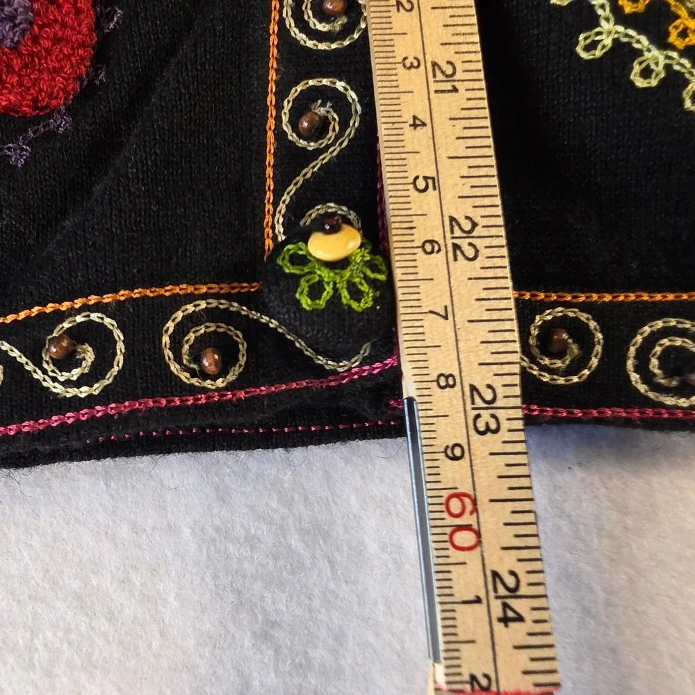 Jack B. Quick Floral Embroidered Knit Cardigan Black Ramie Cotton Sweater M